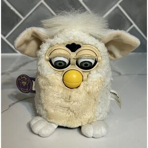 Vintage Lamb Furby 1998 White Cream Green Eyes Tiger Electronics Working